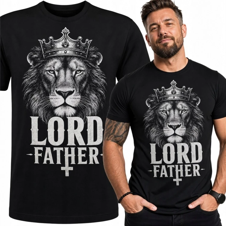 Koszulka męska dla taty z ukoronowanym lwem - „Lord Father”