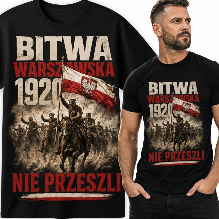 Koszulka męska patriotyczna „Bitwa Warszawska 1920 - Nie przeszli” z kawalerią