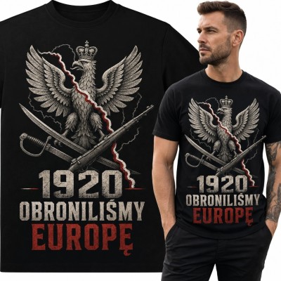 Koszulka męska patriotyczna „1920 Obroniliśmy Europę” - orzeł w koronie