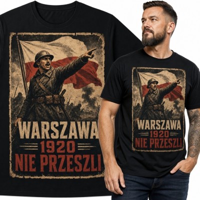 Koszulka męska patriotyczna „Warszawa 1920 nie przeszli” - żołnierz