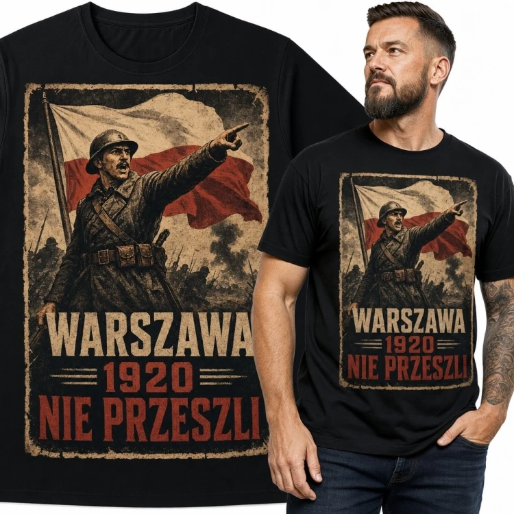 Koszulka męska patriotyczna „Warszawa 1920 nie przeszli” - żołnierz