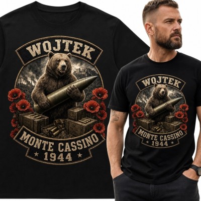 Koszulka męska z niedźwiedziem Wojtkiem - „Wojtek” i „Monte Cassino 1944”