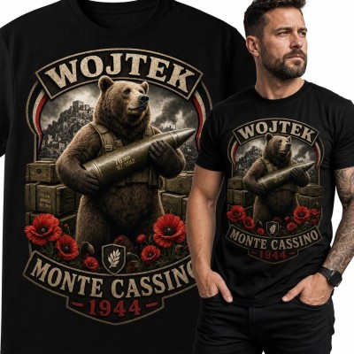 Koszulka męska z niedźwiedziem Wojtkiem „Wojtek” - „Monte Cassino 1944”