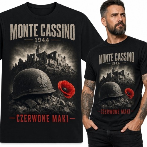 Koszulka męska „Monte Cassino 1944 - Czerwone maki” - patriotyczny motyw historyczny