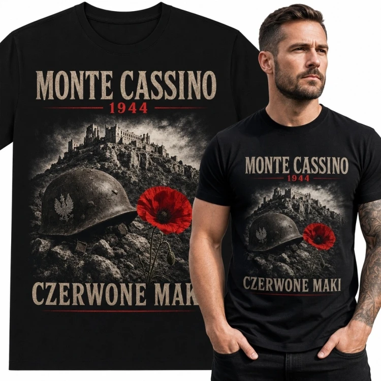 Koszulka męska Monte Cassino 1944 „Czerwone maki” - patriotyczny motyw historyczny