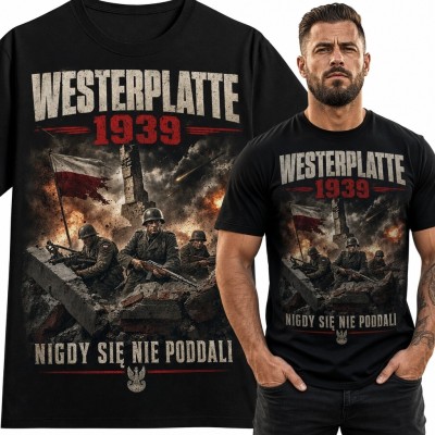 Koszulka męska „Westerplatte 1939” - obrona placówki i hasło „Nigdy się nie poddali”