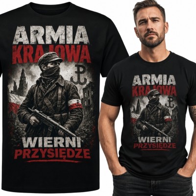 Koszulka męska patriotyczna „Armia Krajowa” - żołnierz i symbol Polski Walczącej