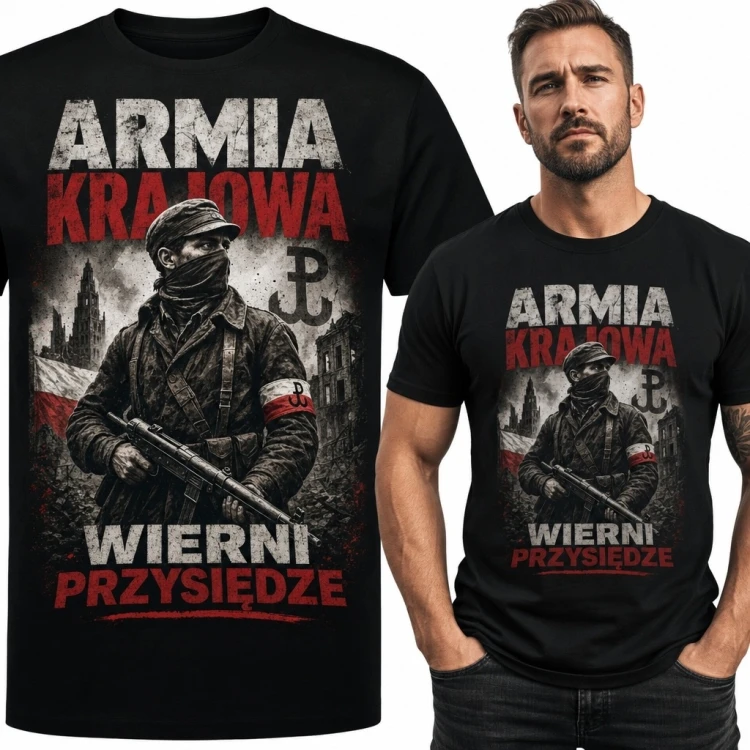 Koszulka męska patriotyczna „Armia Krajowa” - żołnierz i symbol Polski Walczącej