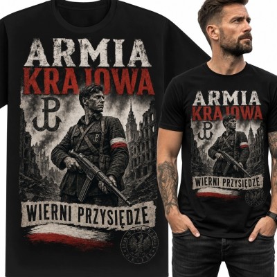 Koszulka męska z żołnierzem AK „Armia Krajowa” - „Wierni przysiędze”