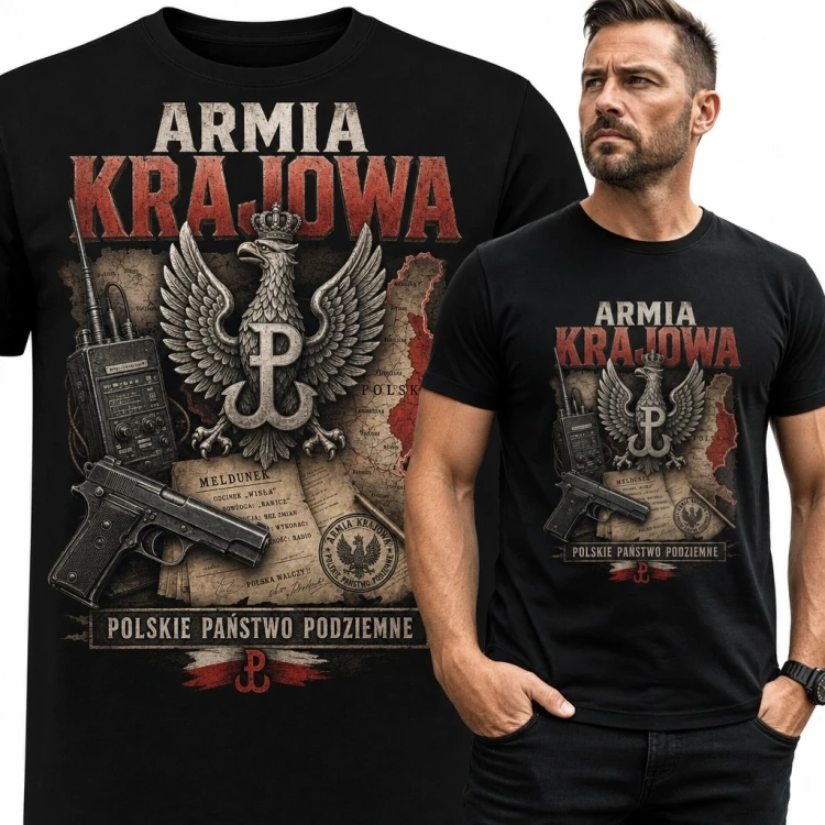 Koszulka męska patriotyczna „Armia Krajowa” - „Polskie Państwo Podziemne”