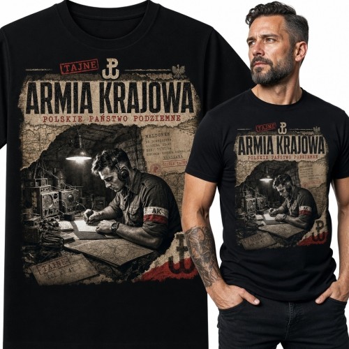 Koszulka męska z radiotelegrafistą Armii Krajowej „Armia Krajowa” - motyw Polskiego Państwa Podziemnego