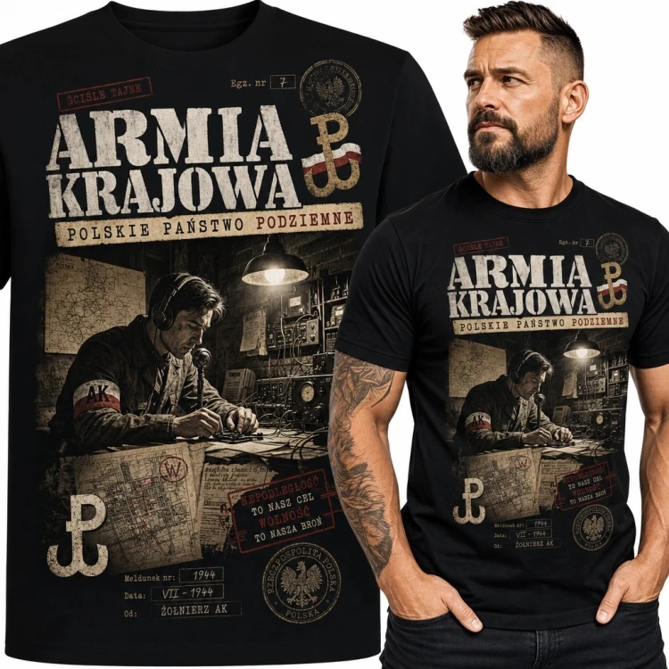 Koszulka męska „Armia Krajowa” - radiotelegrafista Polskiego Państwa Podziemnego
