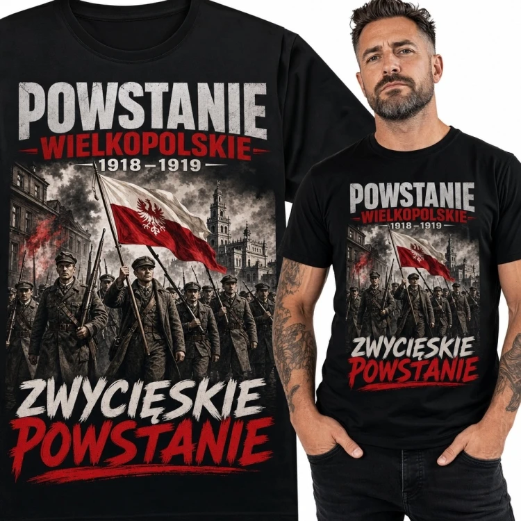 Koszulka męska z motywem Powstania Wielkopolskiego 1918-1919 „Zwycięskie Powstanie” - patriotyczna