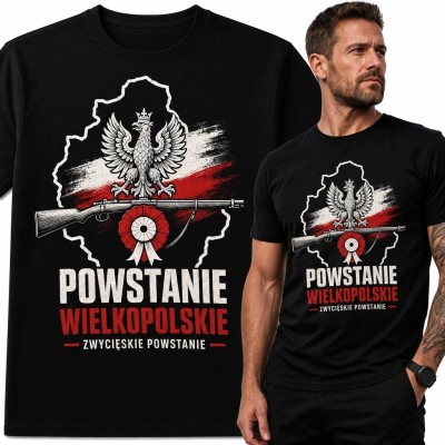 Koszulka męska „Powstanie Wielkopolskie” - orzeł, karabin i biało-czerwona rozeta
