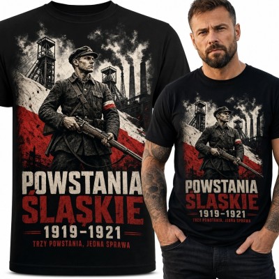 Koszulka męska „Powstania Śląskie” 1919-1921 - powstaniec na tle Górnego Śląska
