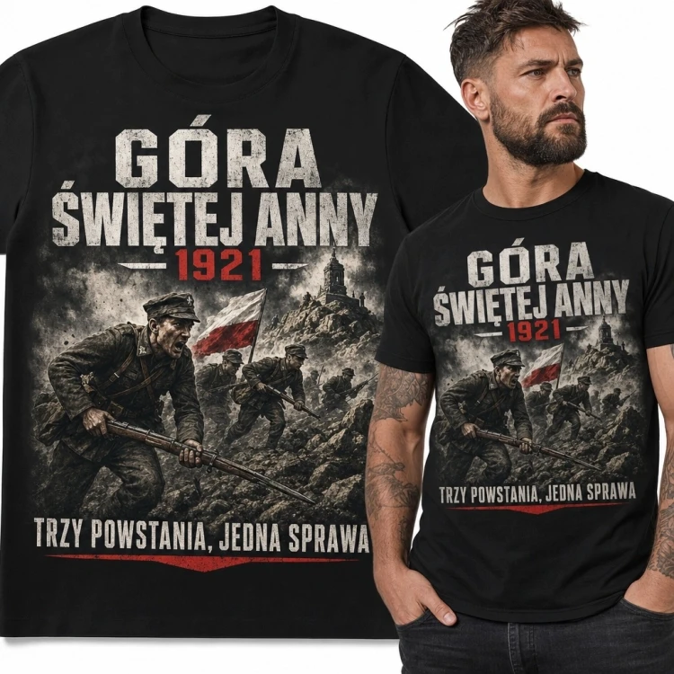 Koszulka męska patriotyczna z powstańcami śląskimi - „Góra Świętej Anny 1921”