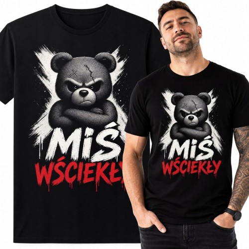 Koszulka męska z wściekłym misiem „Miś wściekły” - humorystyczny nadruk