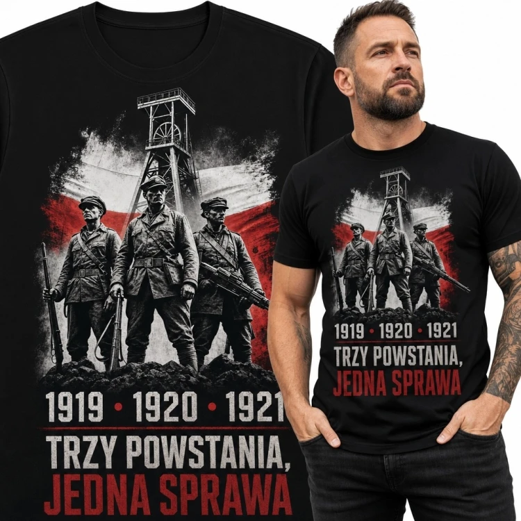 Koszulka męska z motywem powstań śląskich „Trzy powstania, jedna sprawa” - 1919-1921