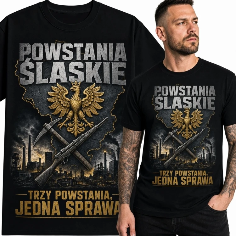 Koszulka męska „Powstania Śląskie” - złoty orzeł i industrialny motyw