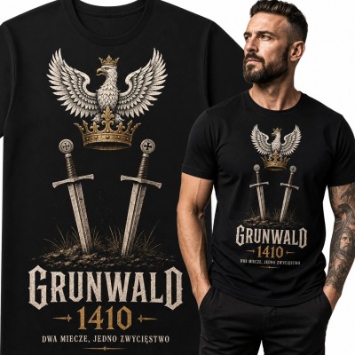 Koszulka męska „Grunwald 1410” - ukoronowany orzeł i miecze wbite w ziemię