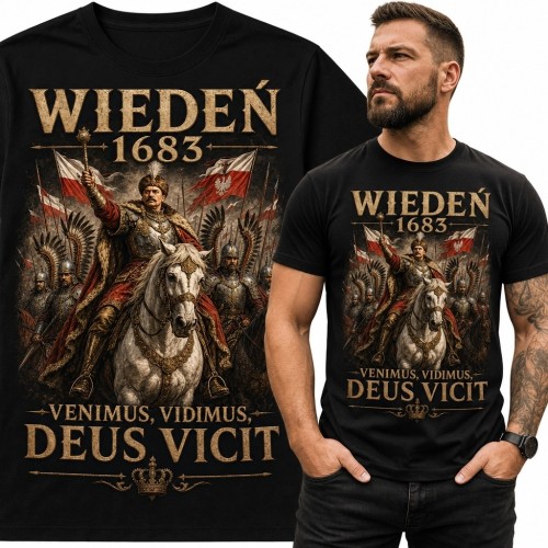 Koszulka męska z Janem III Sobieskim i husarią „Wiedeń 1683” - patriotyczny wzór