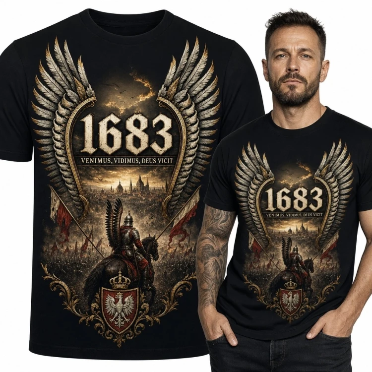 Koszulka męska z husarią „1683” - historyczny motyw patriotyczny