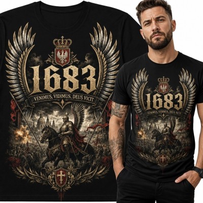 Koszulka męska z husarzem, orłem i napisem „1683” - patriotyczny motyw historyczny
