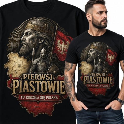 Koszulka męska „Pierwsi Piastowie” - historyczny motyw początków Polski