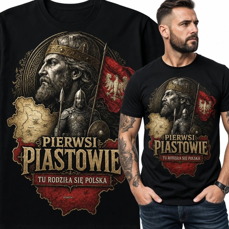 Koszulka męska „Pierwsi Piastowie” - historyczny motyw początków Polski