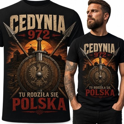 Koszulka męska patriotyczna „Cedynia 972” - „Tu rodziła się Polska”