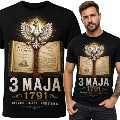 Koszulka męska patriotyczna z Orłem Białym i księgą „3 maja 1791” - Konstytucja 3 maja