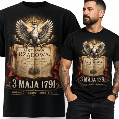 Koszulka męska patriotyczna „3 maja 1791” - orzeł i Konstytucja 3 maja