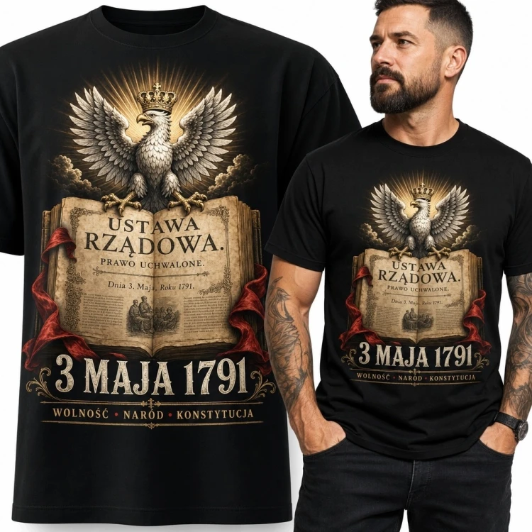 Koszulka męska patriotyczna „3 maja 1791” - orzeł i Konstytucja 3 maja