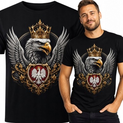 Koszulka męska z ukoronowanym orłem i polską tarczą heraldyczną - patriotyczny motyw
