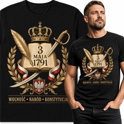 Koszulka męska patriotyczna z motywem Konstytucji 3 Maja „3 maja 1791”