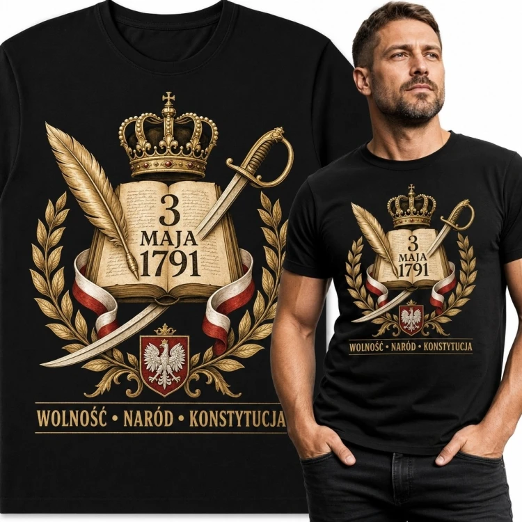 Koszulka męska patriotyczna z motywem Konstytucji 3 Maja „3 maja 1791”