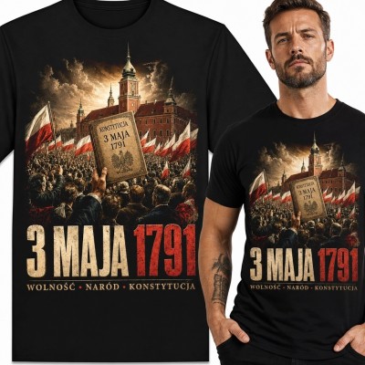 Koszulka męska patriotyczna z Konstytucją 3 maja „3 maja 1791” - historyczny wzór