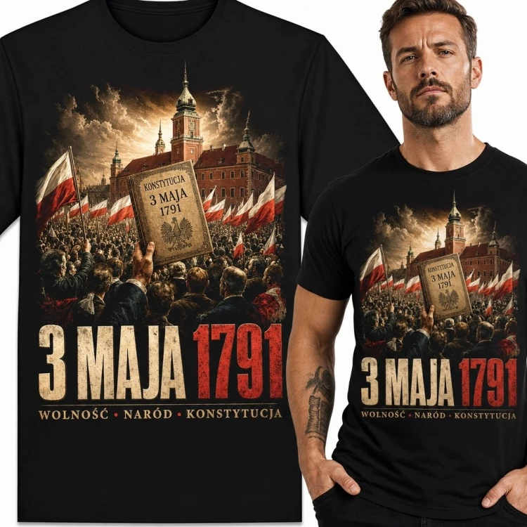 Koszulka męska patriotyczna z Konstytucją 3 maja „3 maja 1791” - historyczny wzór