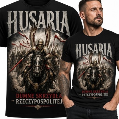 Koszulka męska z husarzem „Husaria” - „Dumne skrzydła Rzeczypospolitej”