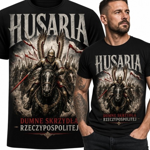 Koszulka męska z husarzem „Husaria” - „Dumne skrzydła Rzeczypospolitej”
