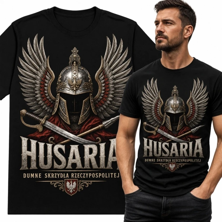 Koszulka męska z husarskim hełmem „Husaria” - patriotyczny wzór