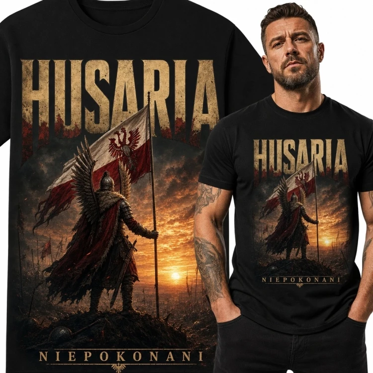 Koszulka męska z husarzem „Husaria - Niepokonani”