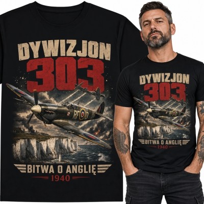 Koszulka męska z myśliwcami „Dywizjon 303” - „Bitwa o Anglię 1940”