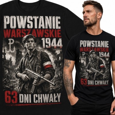 Koszulka męska z powstańcem „Powstanie Warszawskie 1944” - 63 dni chwały