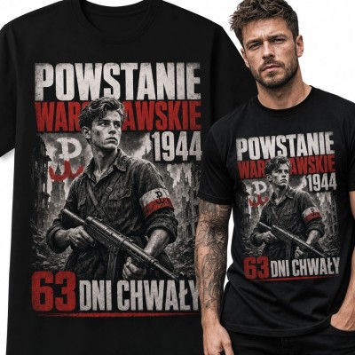 Koszulka męska z motywem Powstania Warszawskiego 1944 „63 dni chwały” - patriotyczna