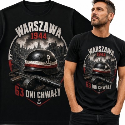Koszulka męska z motywem Powstania Warszawskiego „Warszawa 1944 - 63 dni chwały”