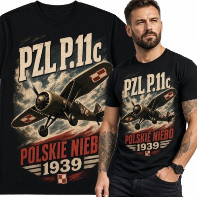Koszulka męska z myśliwcem „PZL P.11c” - „Polskie niebo 1939”