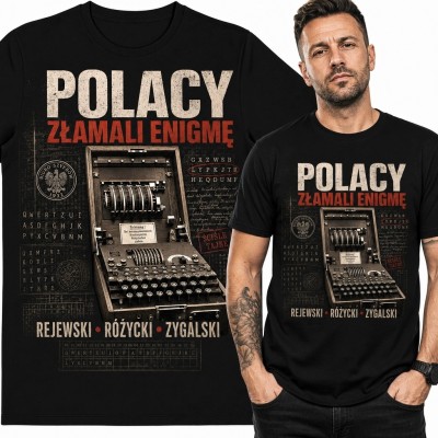 Koszulka męska z maszyną Enigma „Polacy złamali Enigmę” - polscy kryptolodzy