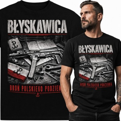 Koszulka męska z pistoletem maszynowym „Błyskawica” - broń polskiego podziemia