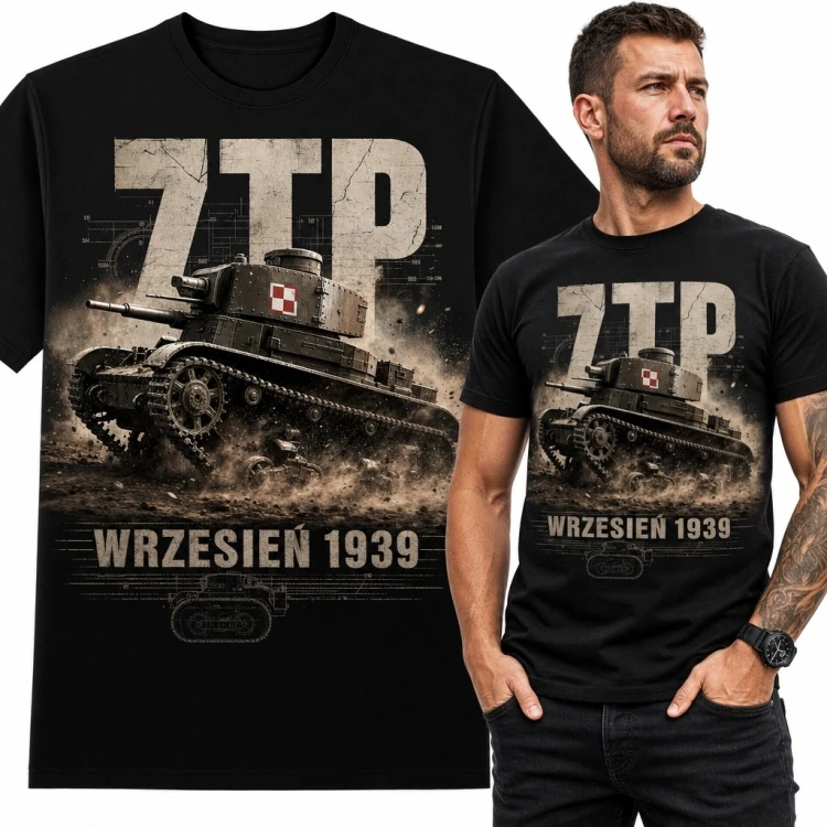 Koszulka męska z polskim czołgiem „7TP” i napisem „Wrzesień 1939” - militarny wzór